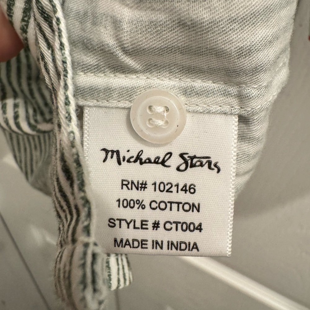 Michael Stars Roxanne Striped Button Down Top Olive Green White Women’s XS - Picture 5 of 8